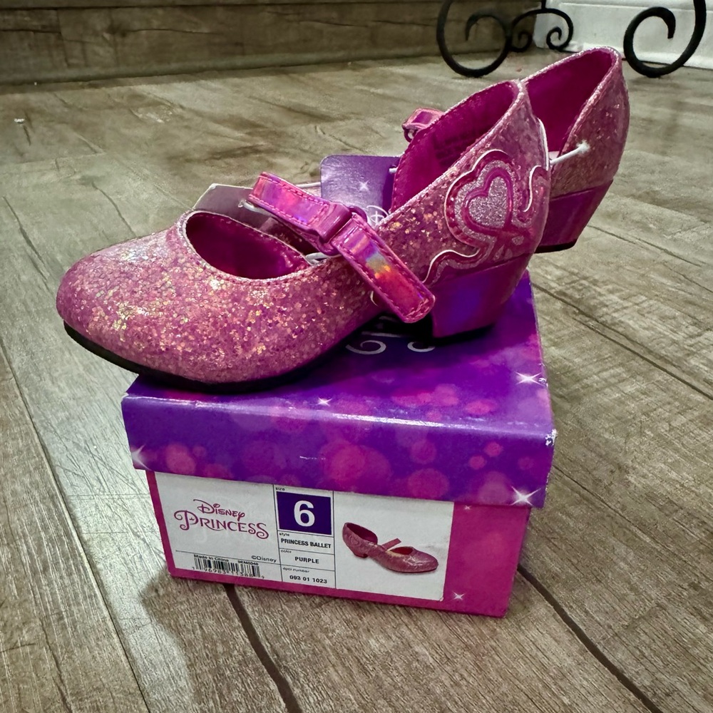 Disney Princess Toddler Girl Mary Jane Shoes Purple Glitter Size‎ 6 NIB